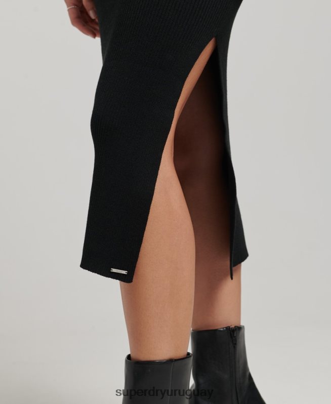 uy Superdry mujer vestido midi tejido sin espalda negro DT2N8Z6662 ropa