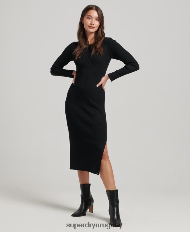 uy Superdry mujer vestido midi tejido sin espalda negro DT2N8Z6662 ropa