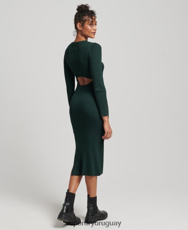 uy Superdry mujer vestido midi tejido sin espalda verde DT2N8Z6684 ropa