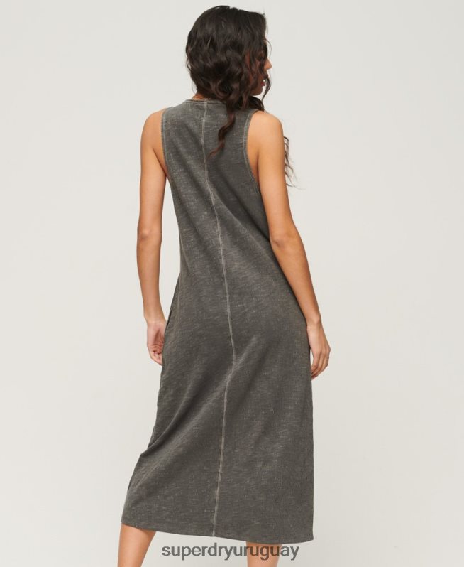 uy Superdry mujer vestido midi vintage con botones gris oscuro DT2N8Z2139 ropa