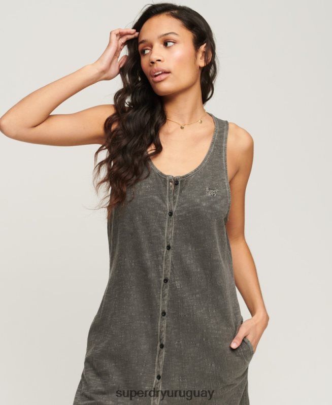 uy Superdry mujer vestido midi vintage con botones gris oscuro DT2N8Z2139 ropa