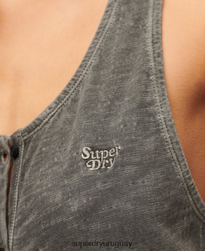 uy Superdry mujer vestido midi vintage con botones gris oscuro DT2N8Z2139 ropa