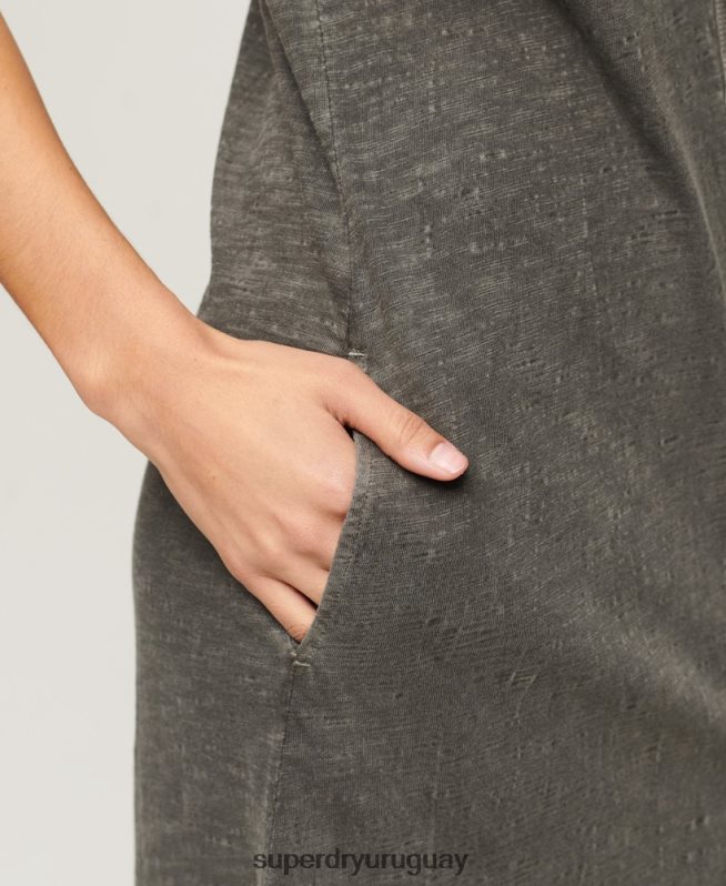 uy Superdry mujer vestido midi vintage con botones gris oscuro DT2N8Z2139 ropa