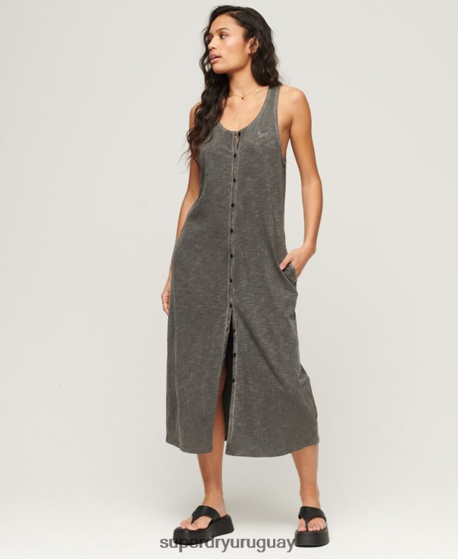 uy Superdry mujer vestido midi vintage con botones gris oscuro DT2N8Z2139 ropa