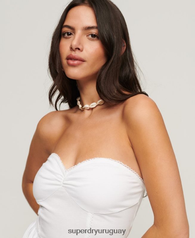 uy Superdry mujer vestido mini bandeau de encaje de los años 50 blanco DT2N8Z1998 ropa