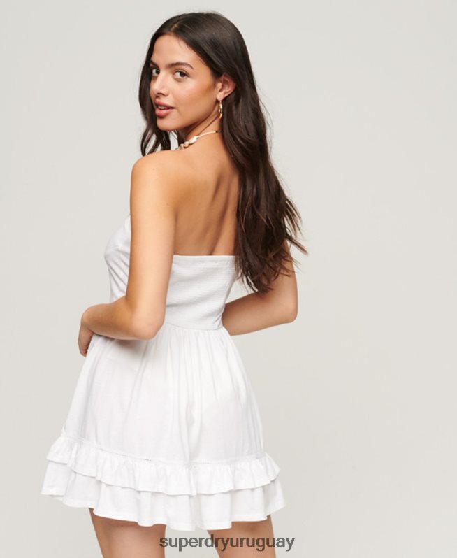 uy Superdry mujer vestido mini bandeau de encaje de los años 50 blanco DT2N8Z1998 ropa