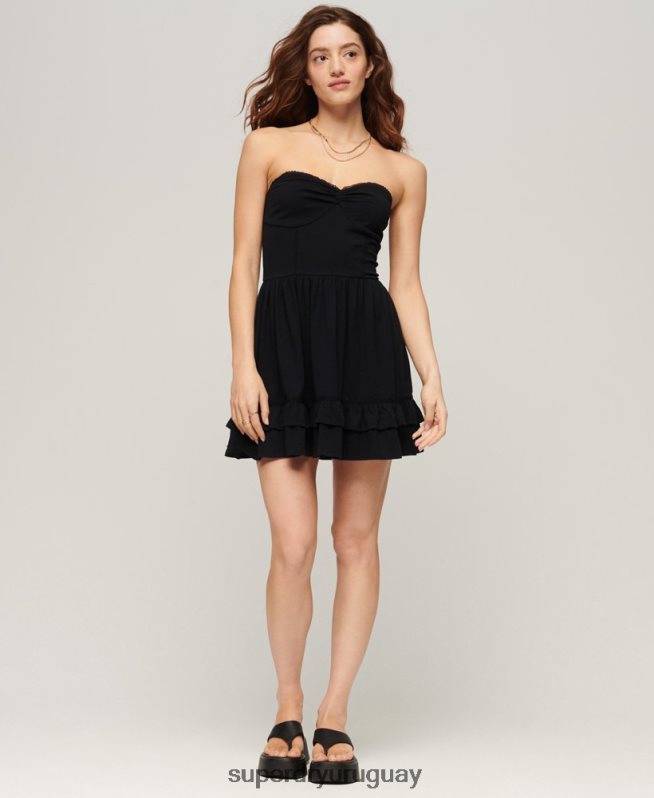 uy Superdry mujer vestido mini bandeau de encaje de los años 50 negro DT2N8Z2047 ropa