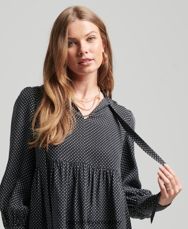 uy Superdry mujer vestido peplum cupro negro DT2N8Z2444 ropa