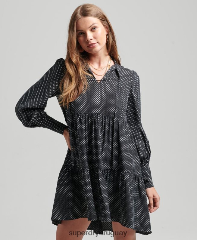 uy Superdry mujer vestido peplum cupro negro DT2N8Z2444 ropa