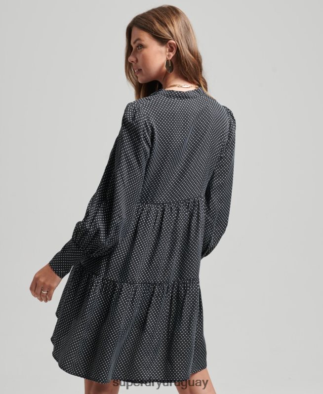 uy Superdry mujer vestido peplum cupro negro DT2N8Z2444 ropa