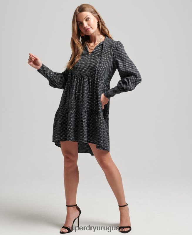 uy Superdry mujer vestido peplum cupro negro DT2N8Z2444 ropa