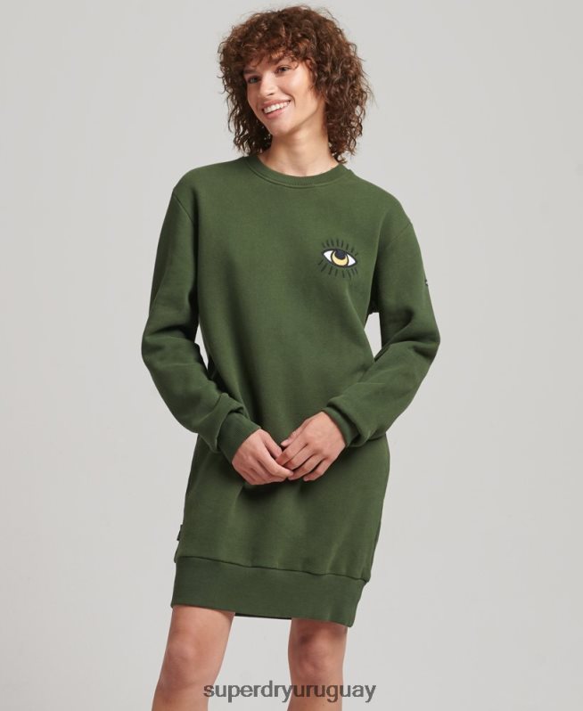 uy Superdry mujer vestido sudadera folk nómada verde DT2N8Z2534 ropa