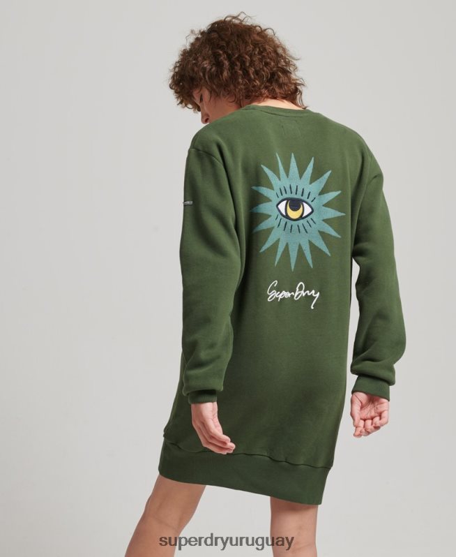 uy Superdry mujer vestido sudadera folk nómada verde DT2N8Z2534 ropa