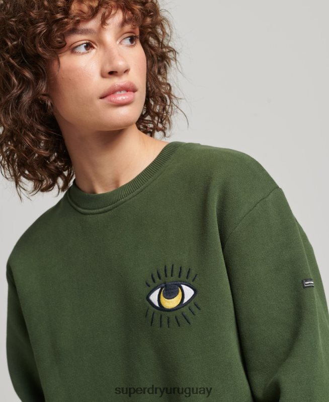 uy Superdry mujer vestido sudadera folk nómada verde DT2N8Z2534 ropa