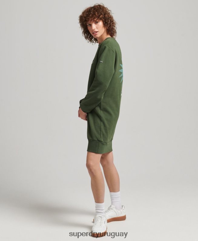 uy Superdry mujer vestido sudadera folk nómada verde DT2N8Z2534 ropa