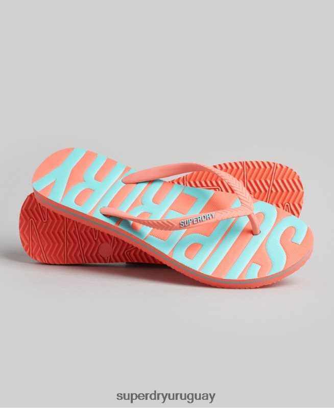 uy Superdry mujer chanclas veganas vintage coral DT2N8Z4402 zapatos
