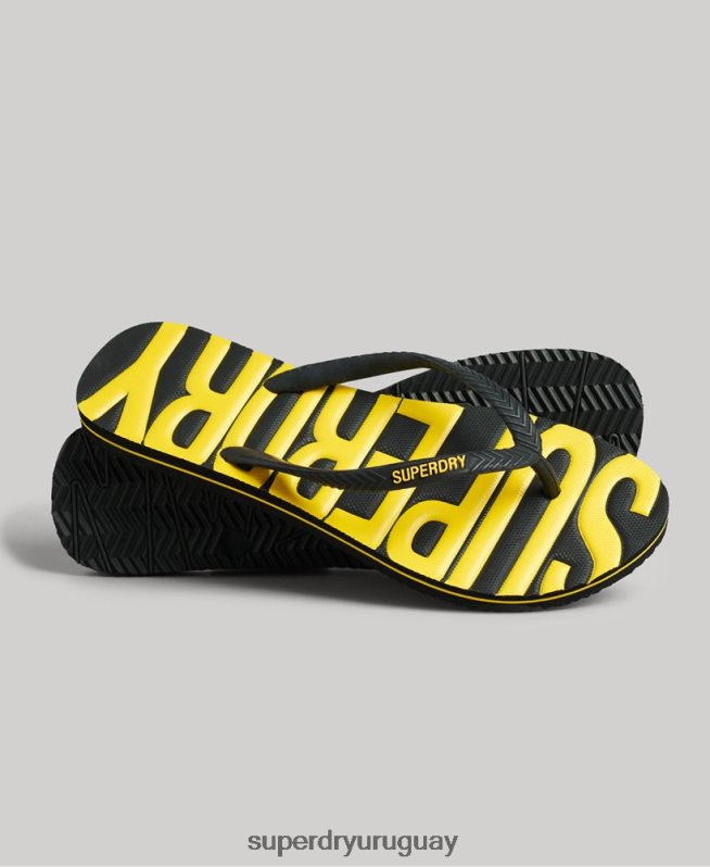 uy Superdry mujer chanclas veganas vintage negro DT2N8Z4374 zapatos