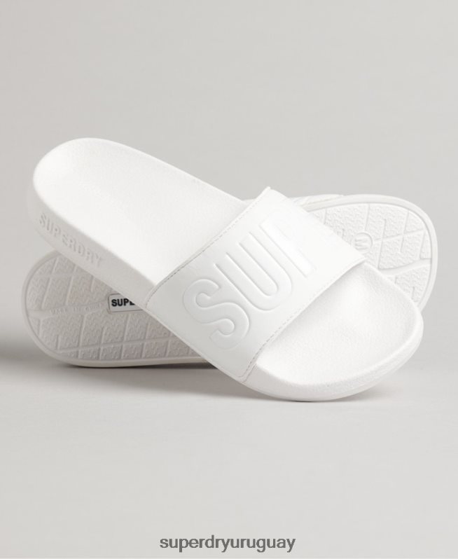 uy Superdry mujer deslizadores de piscina central blanco DT2N8Z4354 zapatos