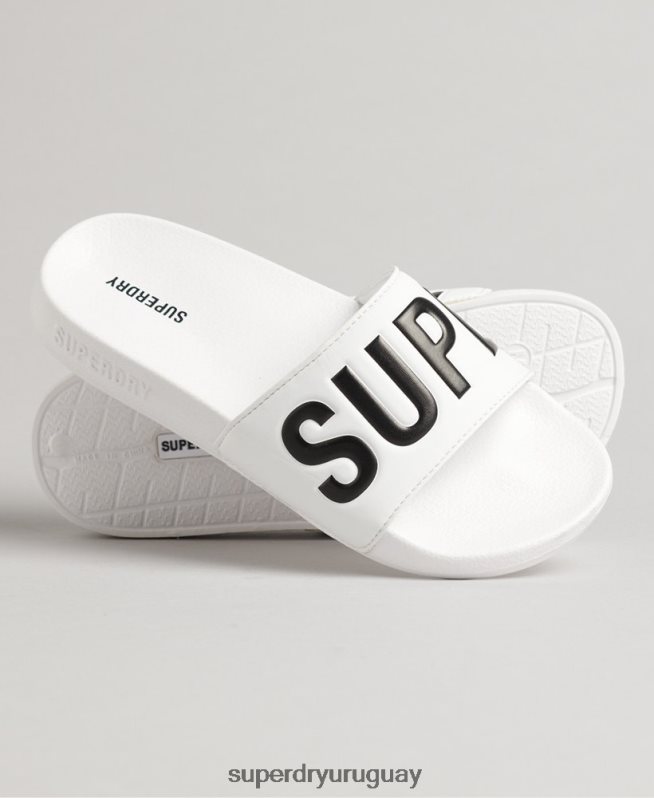 uy Superdry mujer deslizadores de piscina central blanco DT2N8Z4383 zapatos