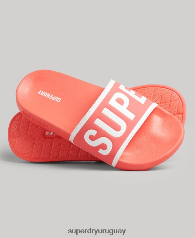 uy Superdry mujer deslizadores de piscina central coral DT2N8Z4380 zapatos