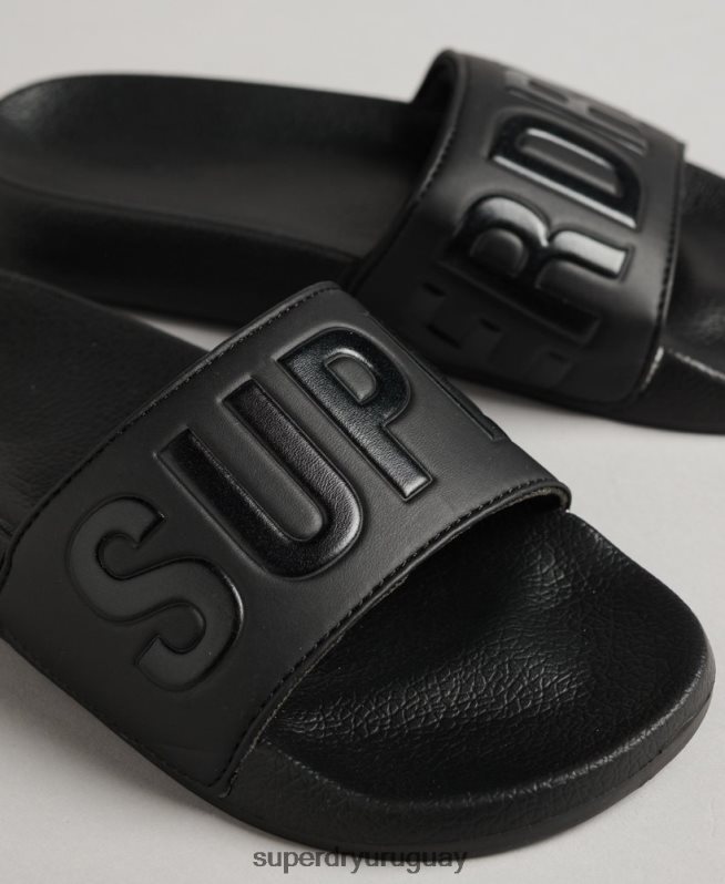 uy Superdry mujer deslizadores de piscina central negro DT2N8Z4367 zapatos