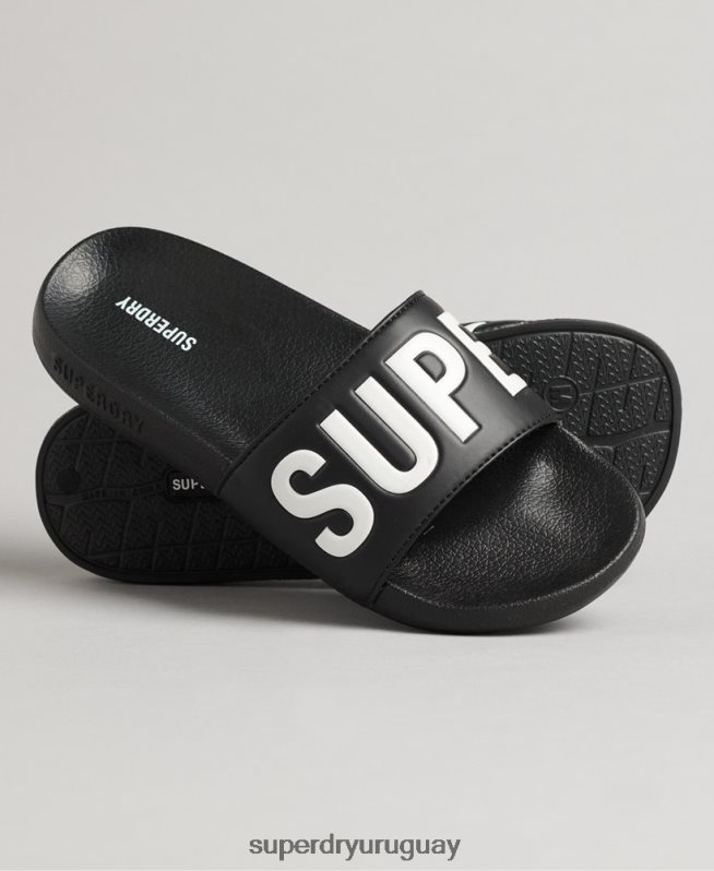 uy Superdry mujer deslizadores de piscina central negro DT2N8Z4378 zapatos