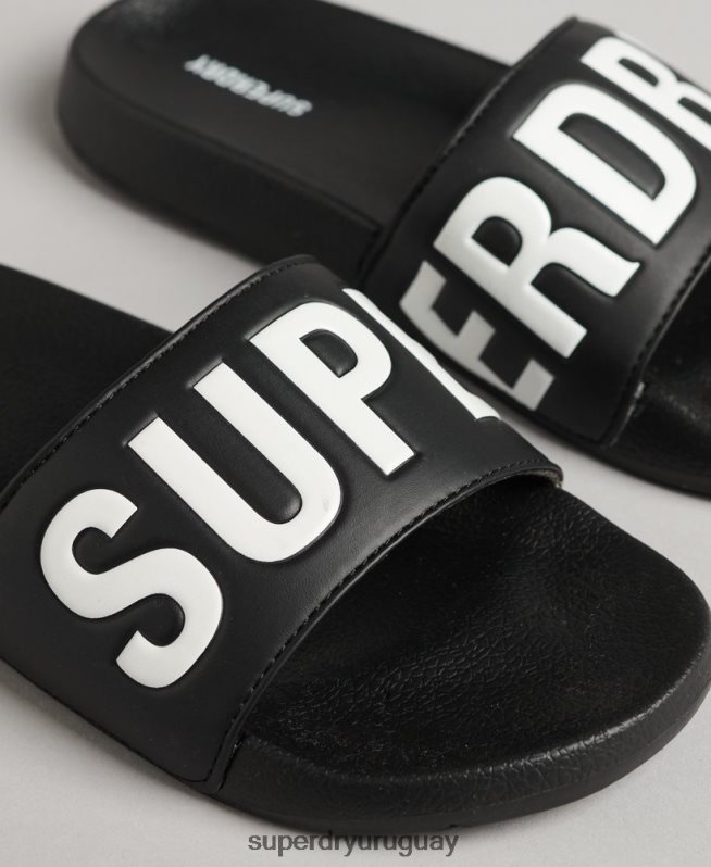 uy Superdry mujer deslizadores de piscina central negro DT2N8Z4378 zapatos