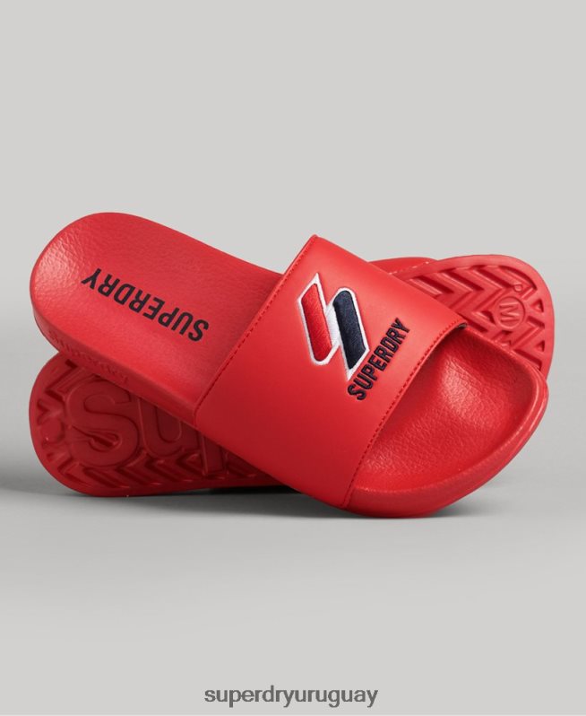 uy Superdry mujer deslizadores de piscina central rojo DT2N8Z4404 zapatos