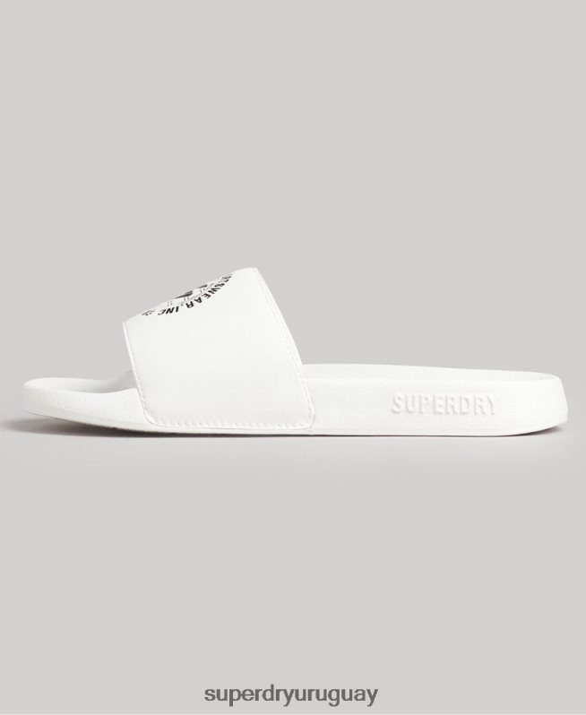 uy Superdry mujer deslizadores de piscina con código impreso blanco DT2N8Z4407 zapatos