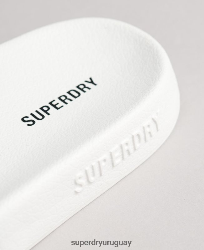 uy Superdry mujer deslizadores de piscina con código impreso blanco DT2N8Z4407 zapatos