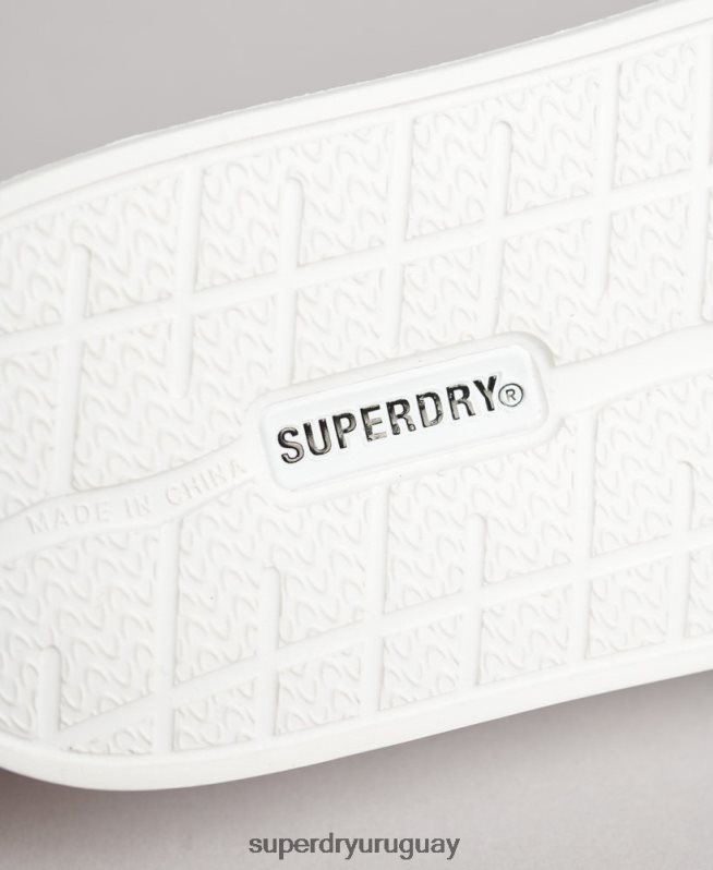 uy Superdry mujer deslizadores de piscina con código impreso blanco DT2N8Z4407 zapatos