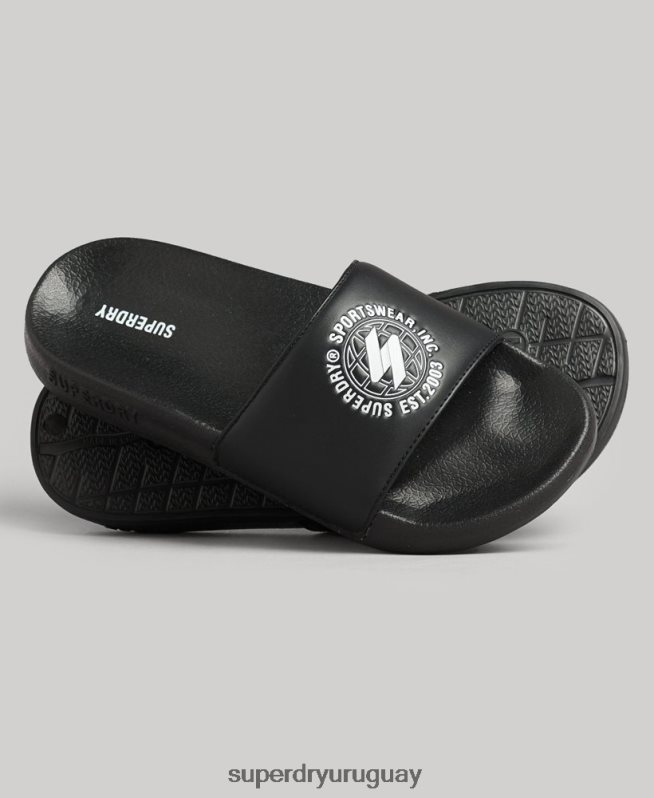 uy Superdry mujer deslizadores de piscina con código impreso negro DT2N8Z4409 zapatos